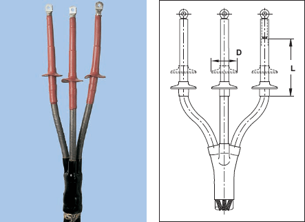 Концевые муфты внутренней установки для кабелей с бумажной (MIND*) изоляцией с жилами в отдельных оболочках на напряжение 10, 20 и 35 кВ